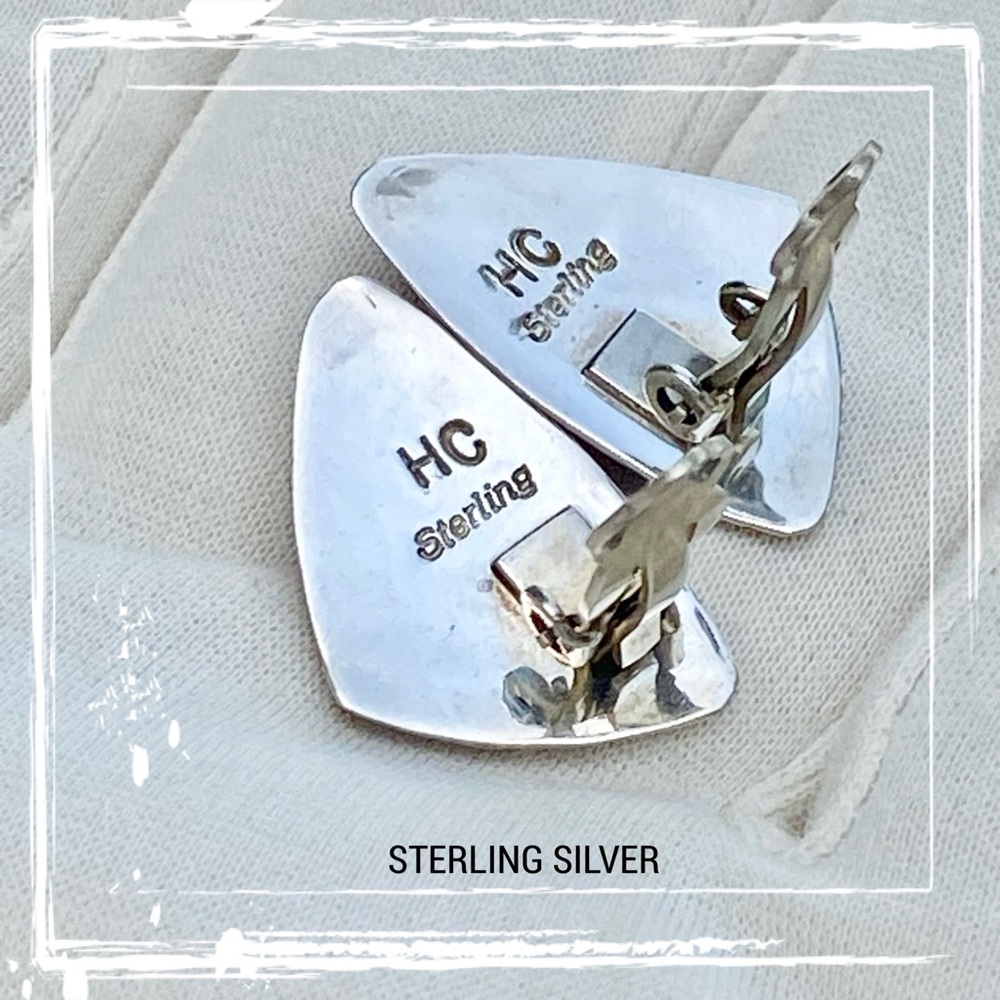 SIGNED-Herbert Cayatineto Navajo Sterling Silver Tiger’s Eye Clip On Earrings - Picture 7 of 11